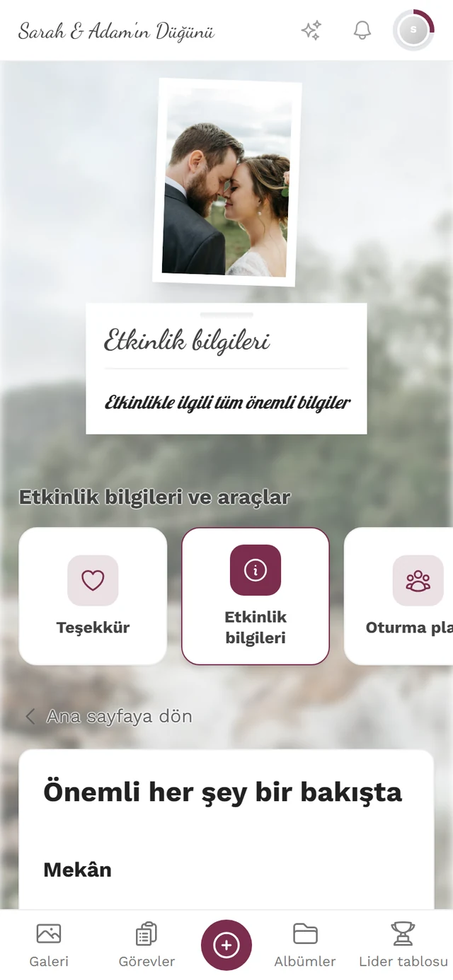 Mekân, ulaşım ve otopark bölümleriyle misafir görünümünden etkinlik bilgileri araç sayfası