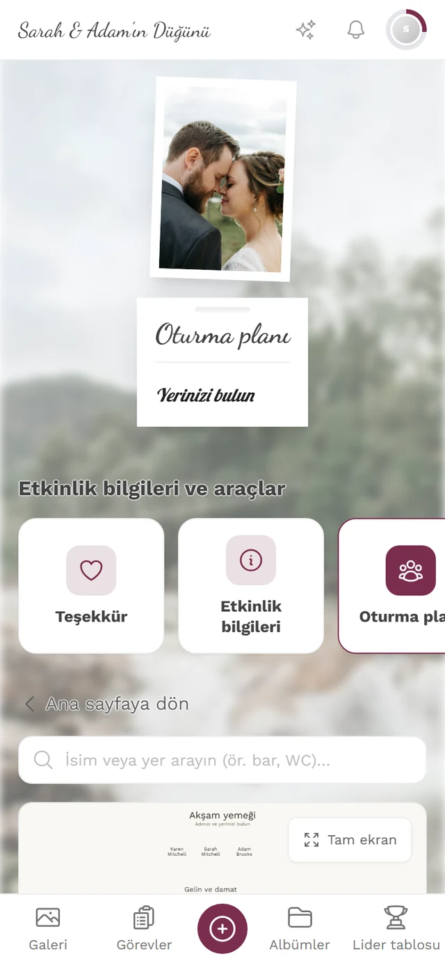 Planın üzerinde arama alanıyla oturma planı sayfası