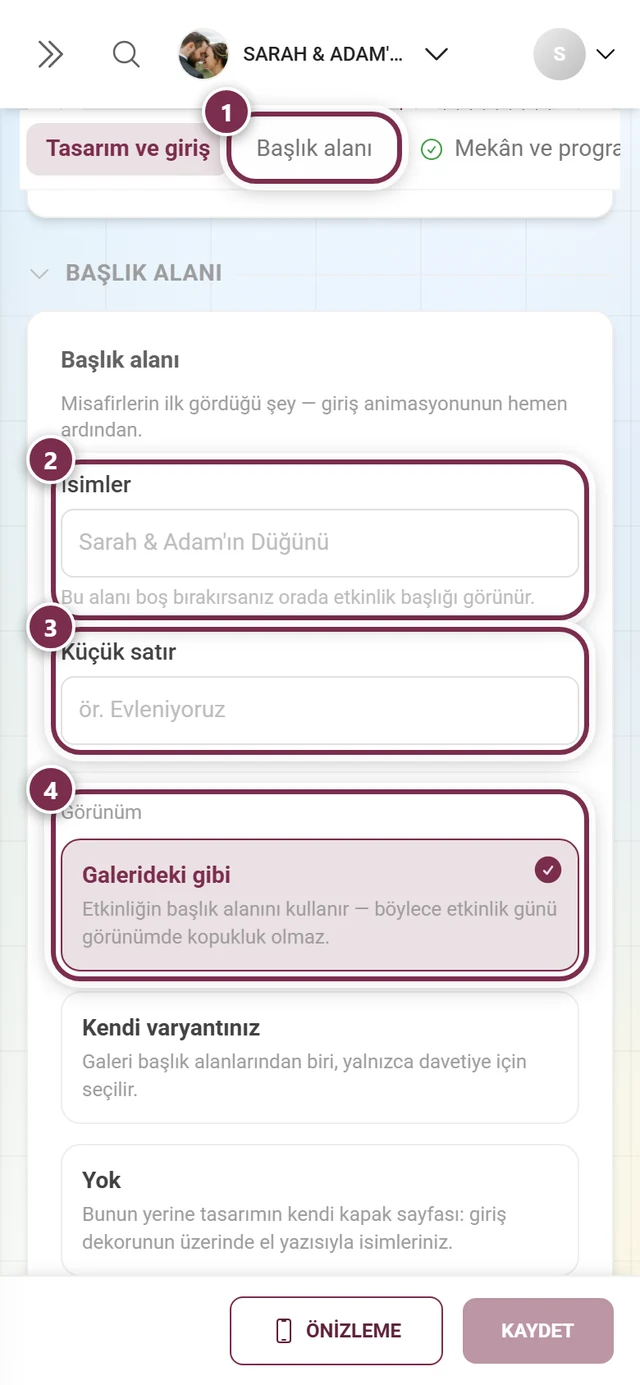 Atlama bağlantısı, İsimler, Küçük satır ve düzen etrafında numaralı halkalarla Başlık alanı bölümü