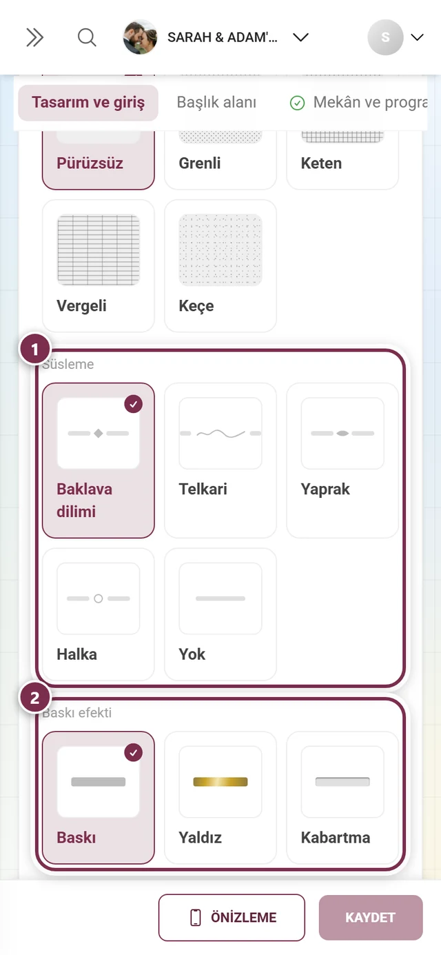 Her iki eksen etrafında numaralı halkalarla Süsleme ve Baskı efekti