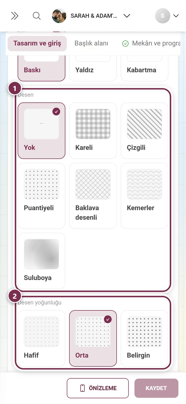 Numaralı halkalarla Desen ve Desen yoğunluğu