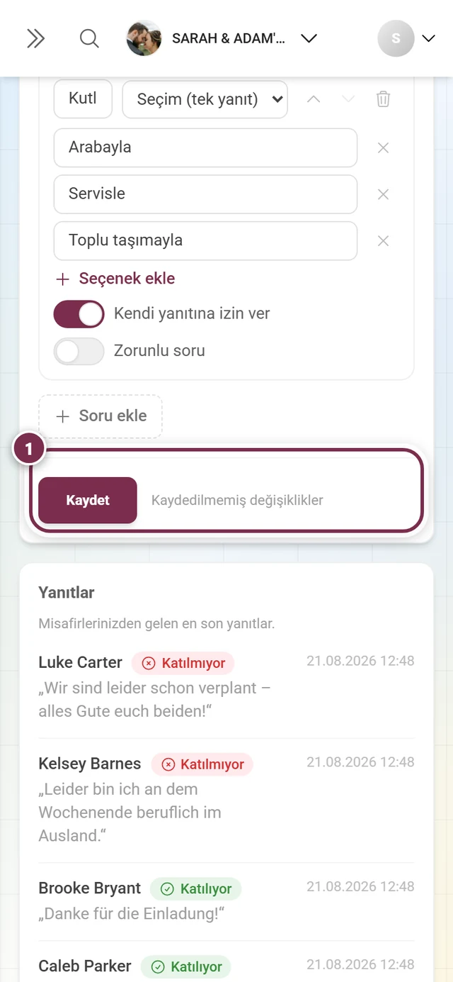 Kaydedilmemiş değişiklikler notuyla kaydetme satırı