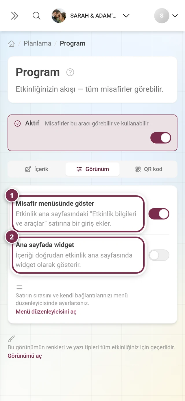 İki anahtarın etrafında numaralı halkalarla Görünüm sekmesi