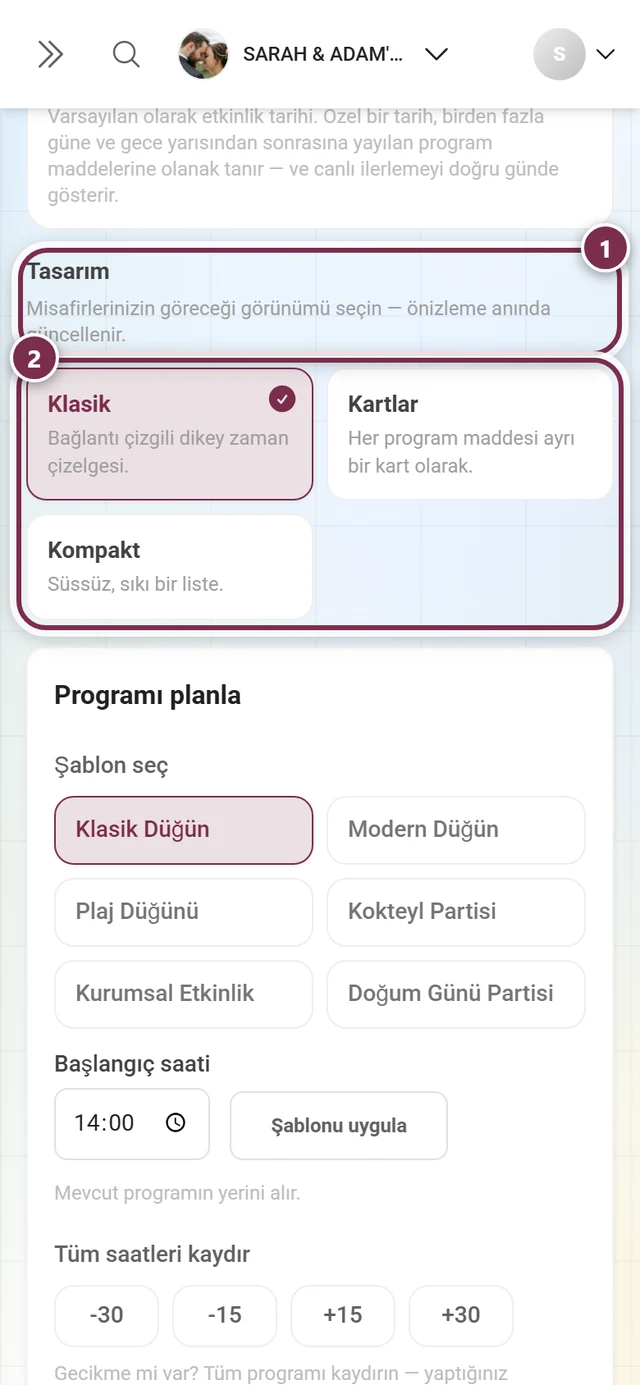 Başlık, not ve üç tasarım kartı işaretli Tasarım bölümü