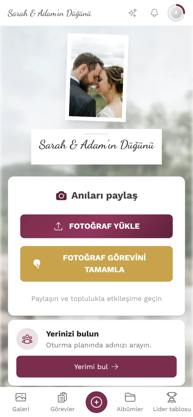 Etkinlik bağlantısını açtıktan sonra etkinlik galerisinin başlangıç sayfası