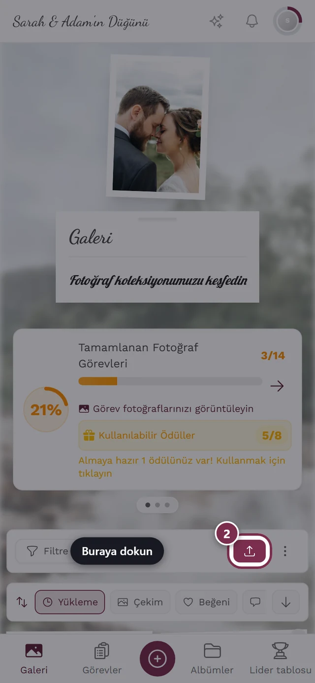 Galeride vurgulanmış yükleme düğmesi
