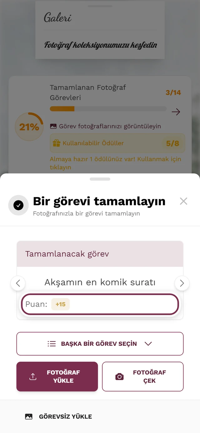 Yükleme iletişim kutusunda görev kartı, puan etiketi işaretlenmiş