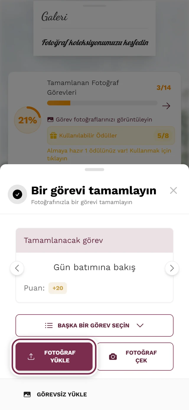 Seçili görevi gösteren, Fotoğraf seç düğmesi vurgulanmış yükleme penceresinin 2. adımı