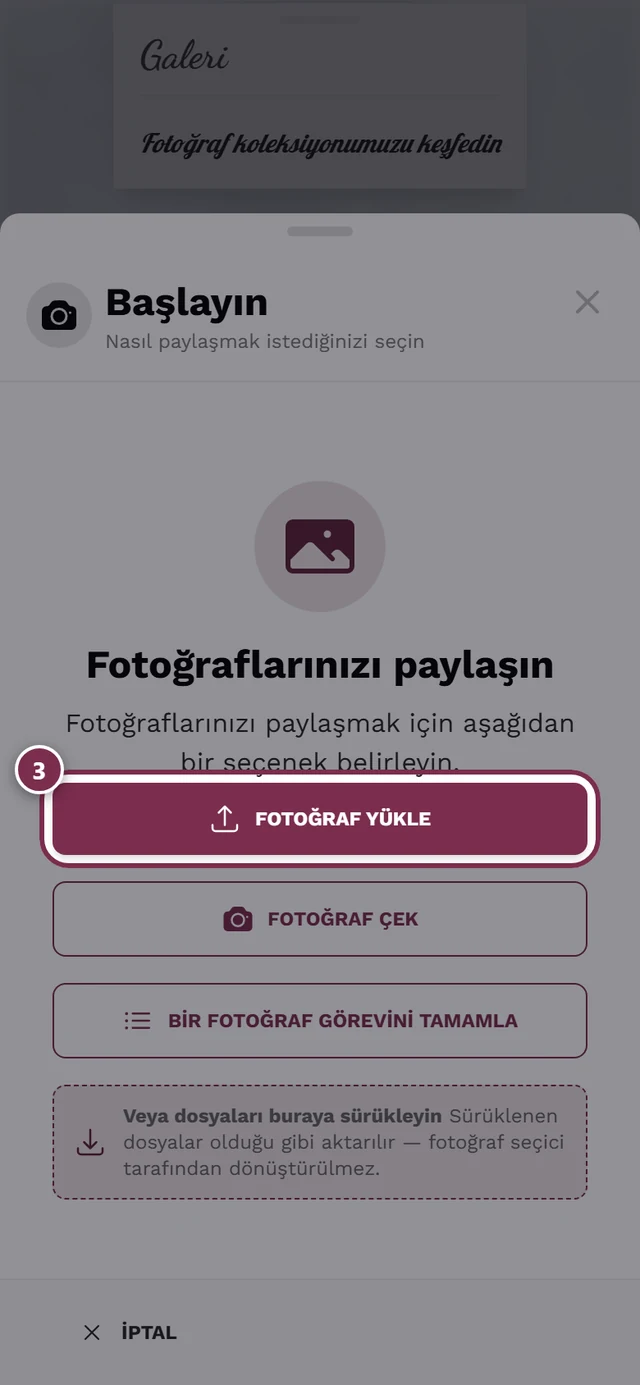 Fotoğraf seç düğmesiyle yükleme iletişim kutusu