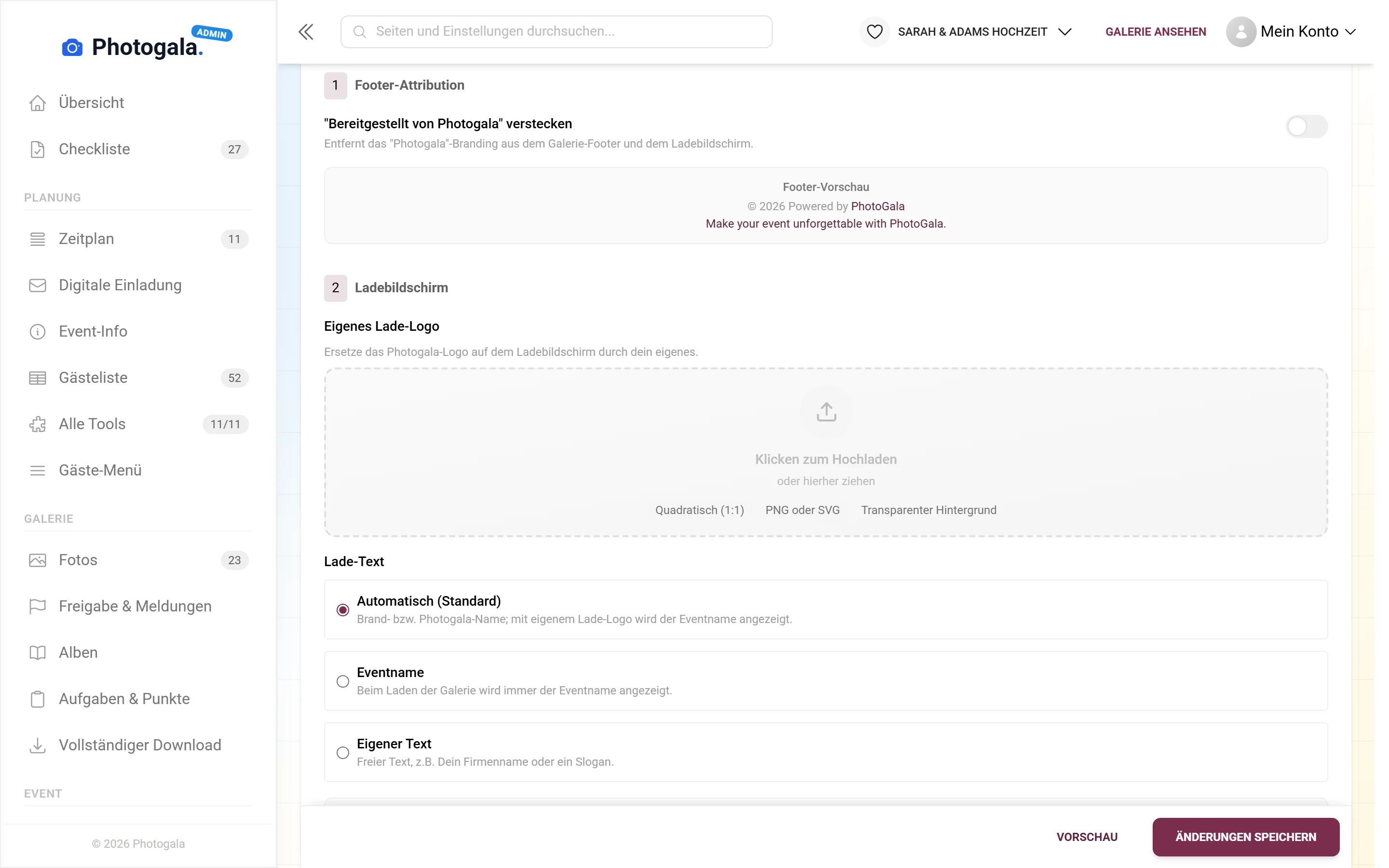 Eigene Domain — Ansicht im Adminbereich