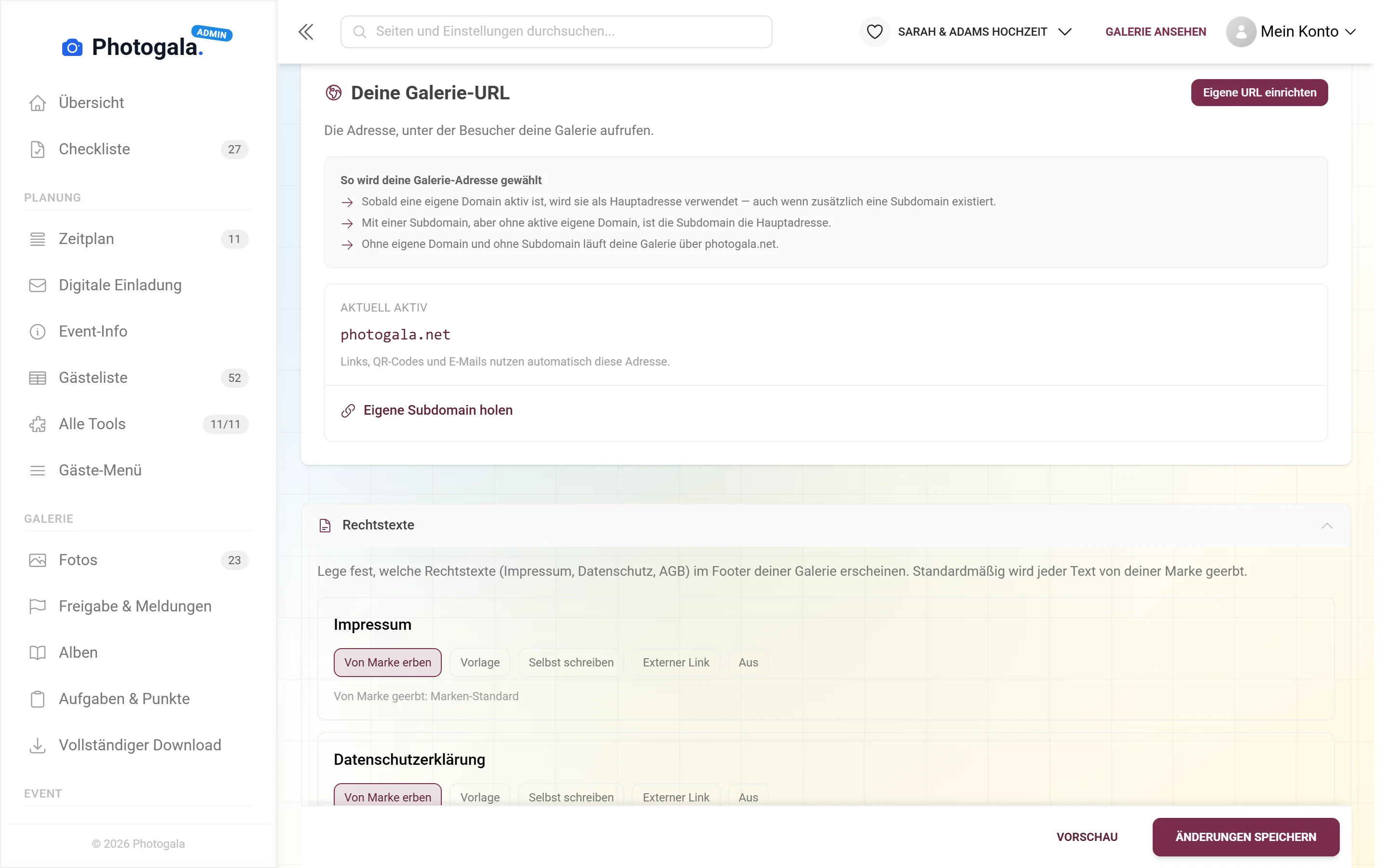 Eigene Domain — Ansicht im Adminbereich