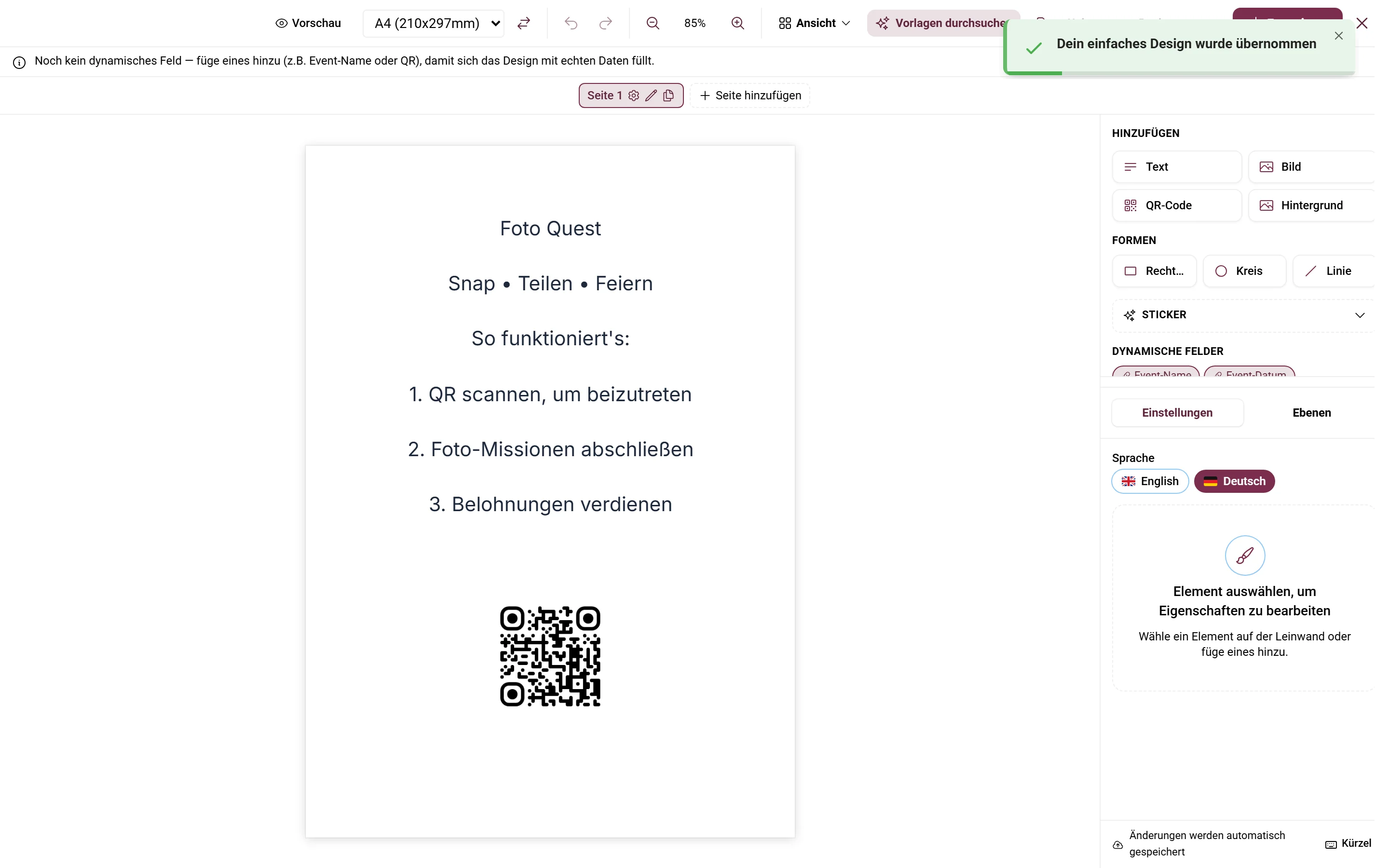 Design Studio — Ansicht im Adminbereich