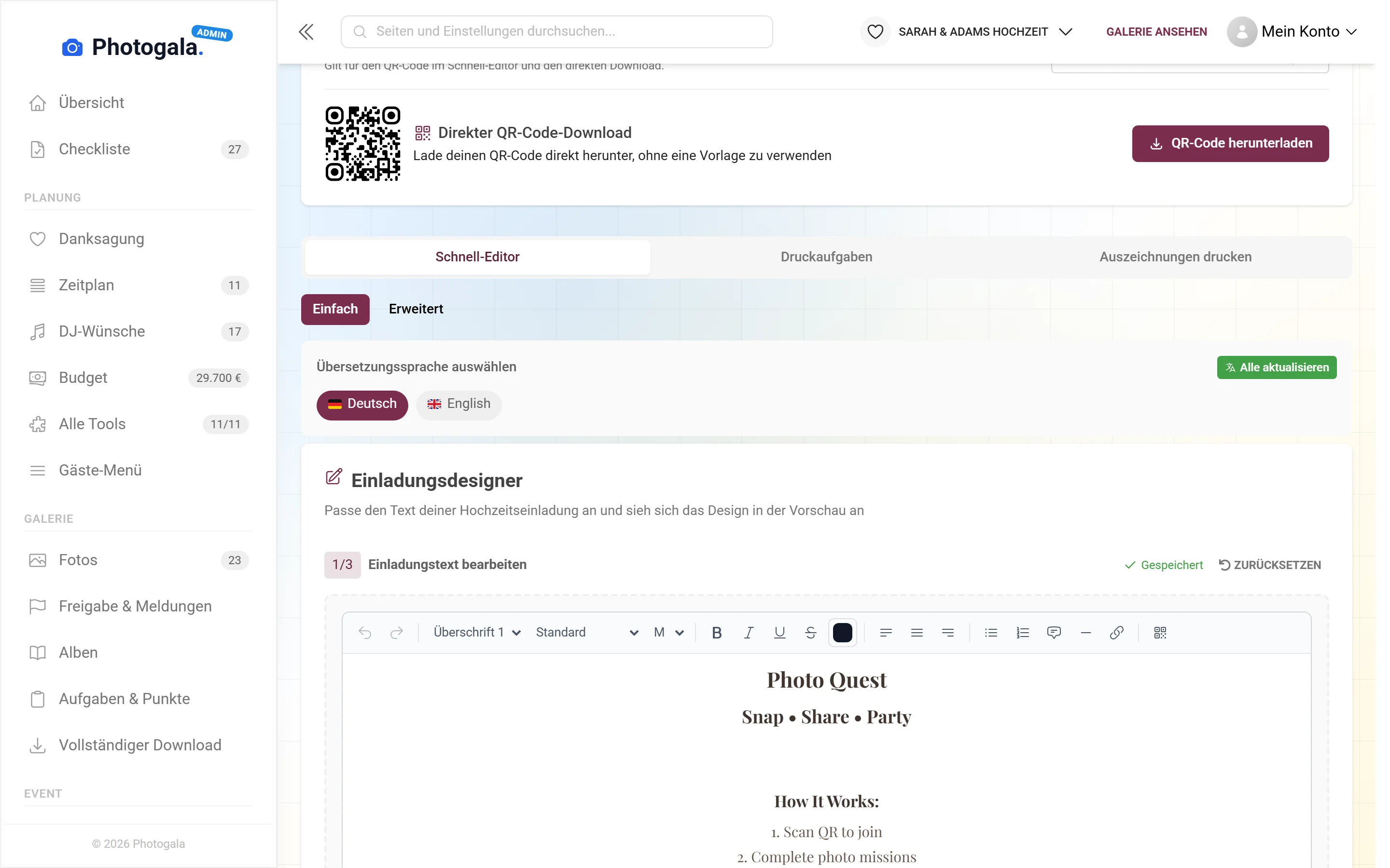 Design Studio — Ansicht im Adminbereich