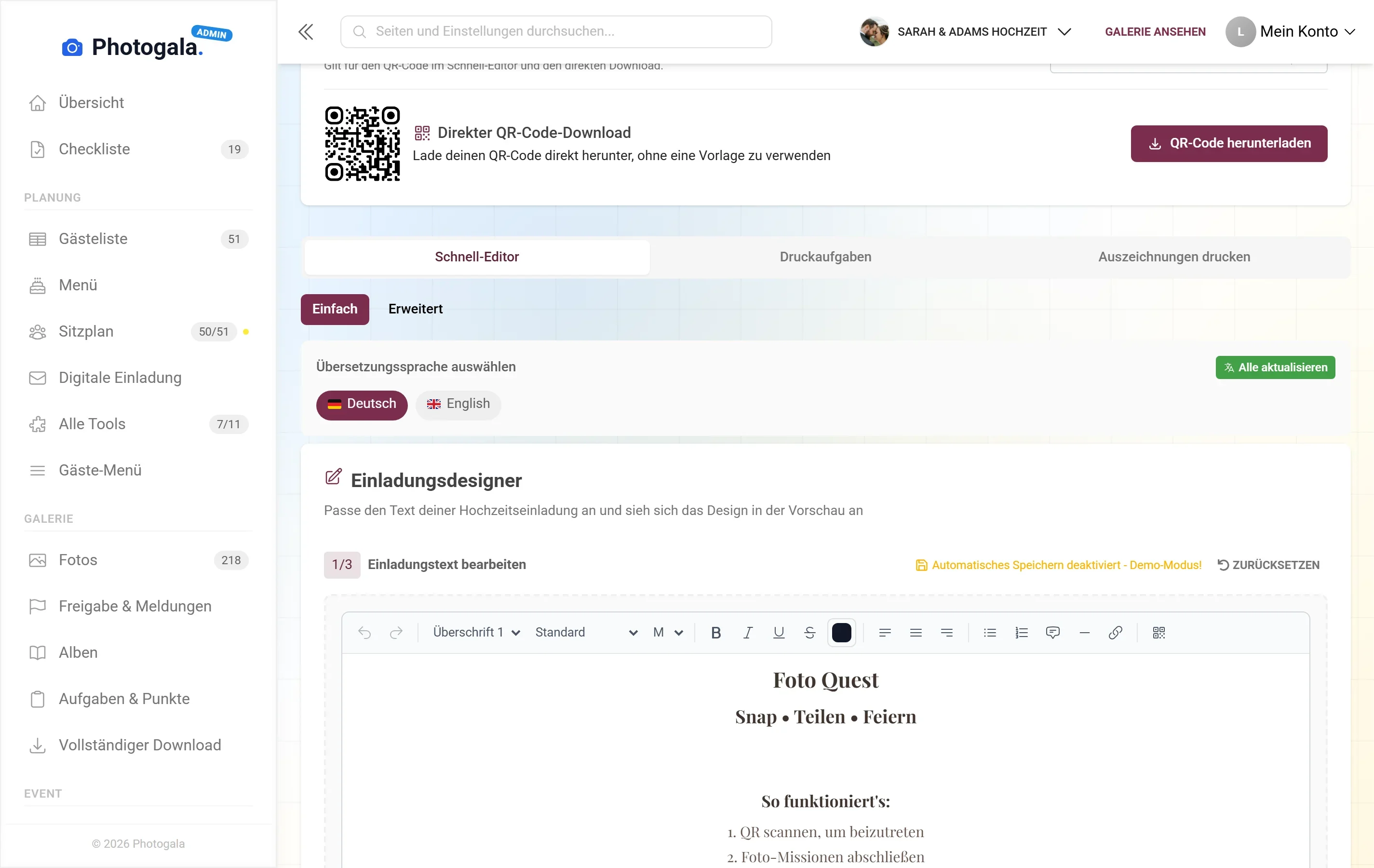 Design Studio — Ansicht im Adminbereich