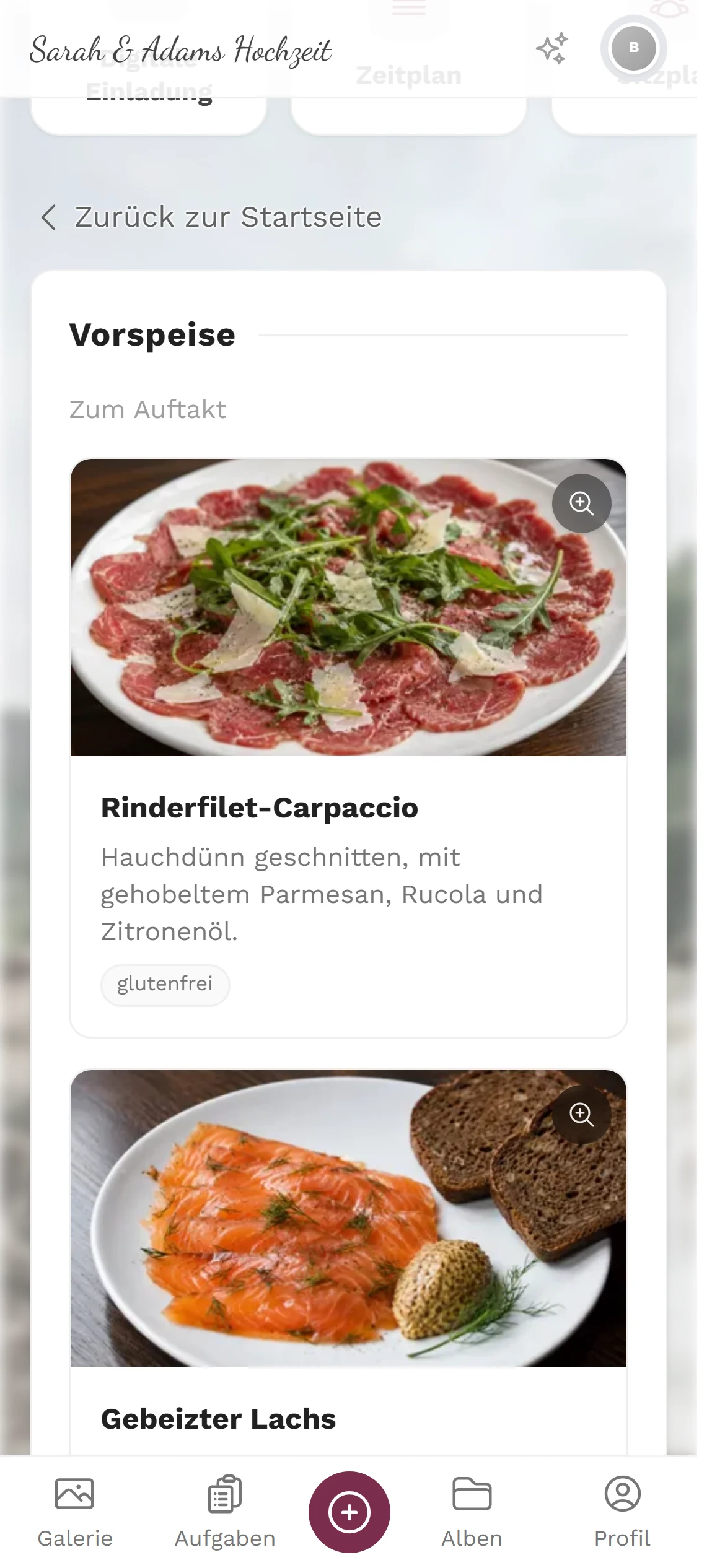 Digitales Menü — Ansicht für Gäste