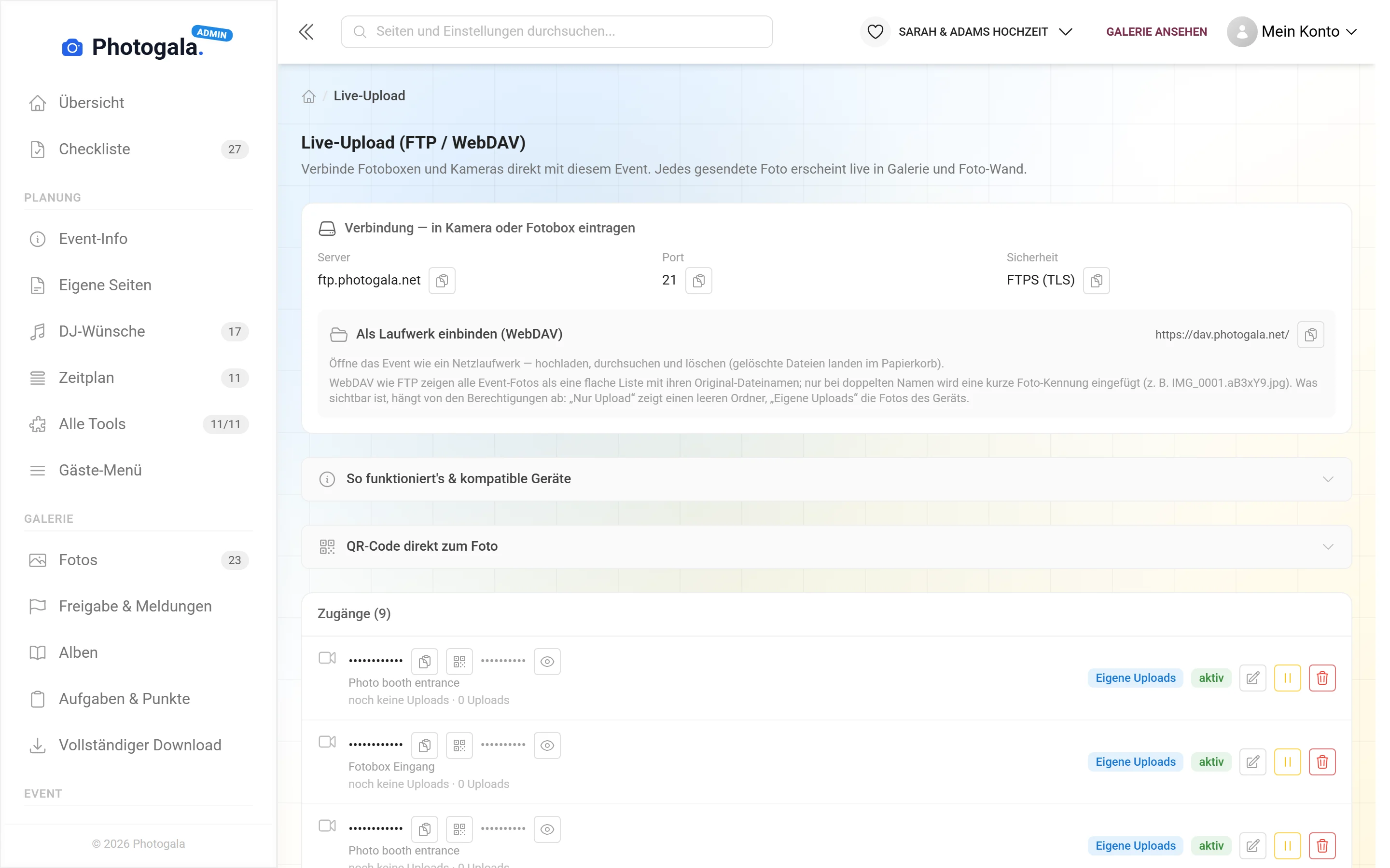 Live-Upload — Ansicht im Adminbereich