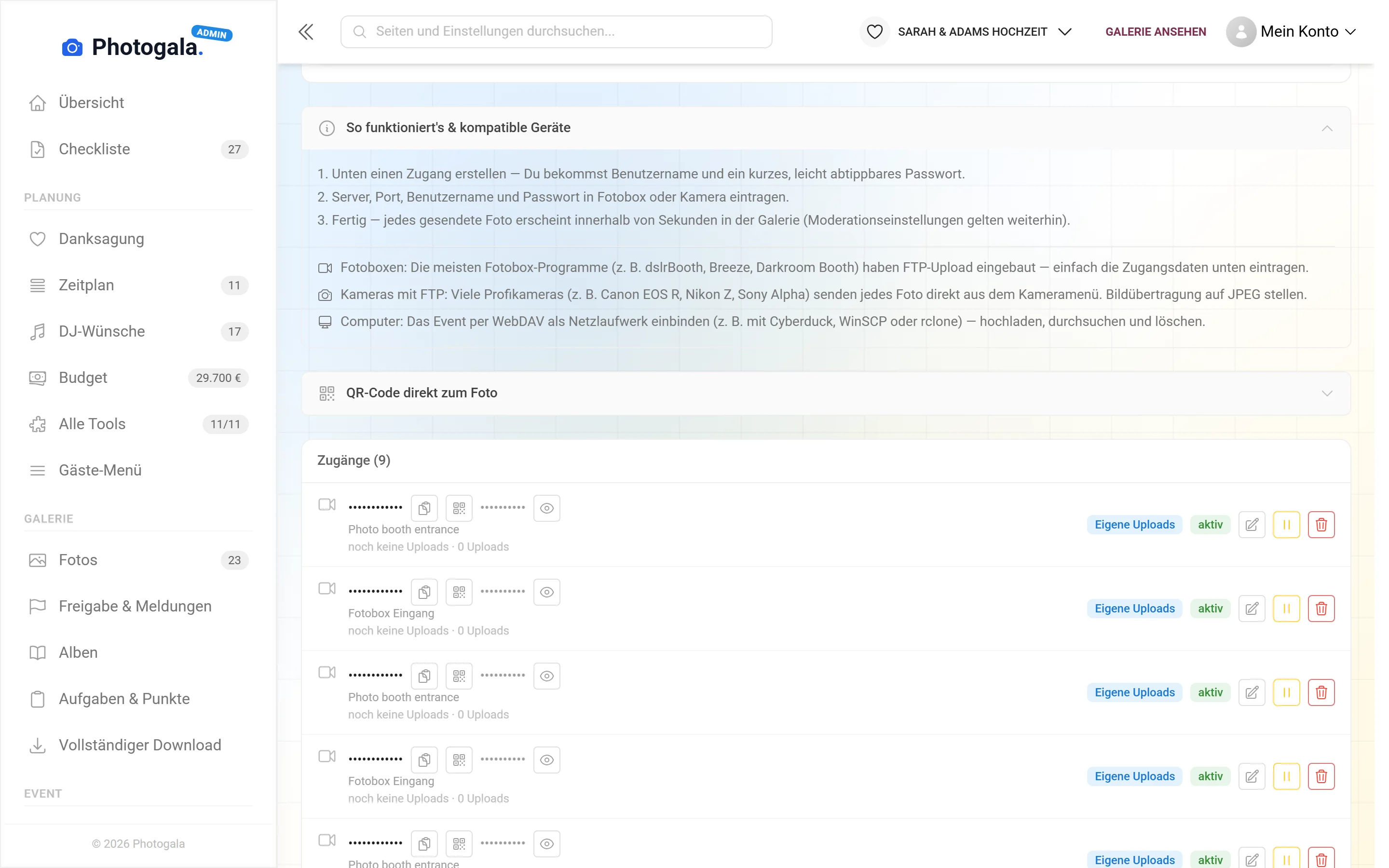 Live-Upload — Ansicht im Adminbereich