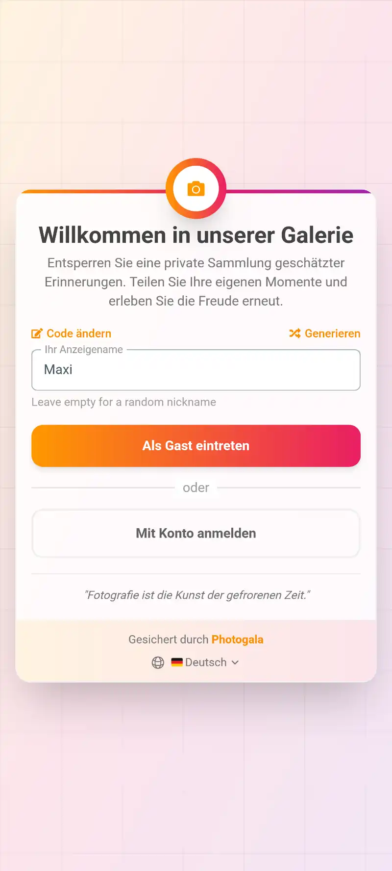 Fotos auswählen oder aufnehmen