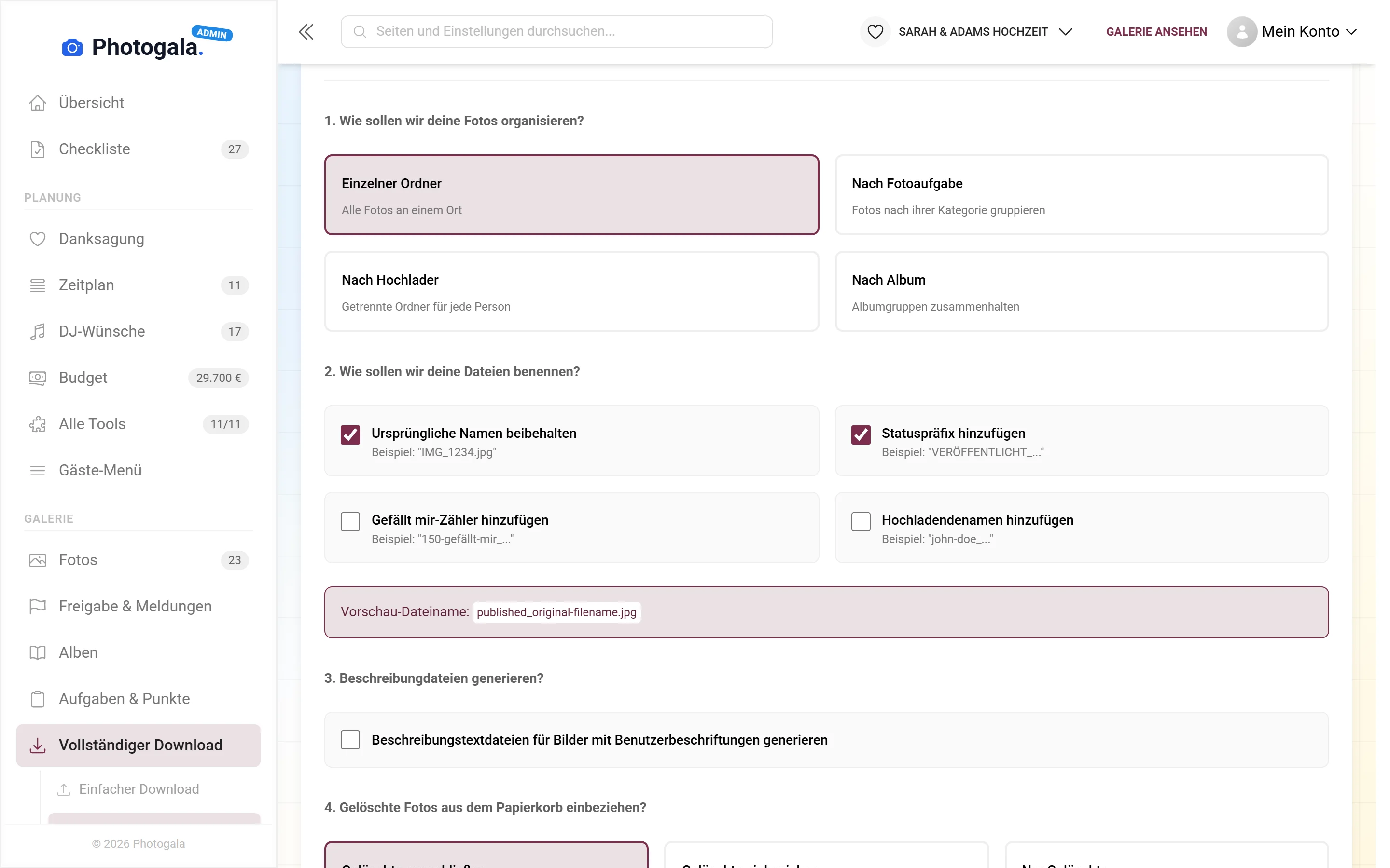 Rückblick — Ansicht im Adminbereich