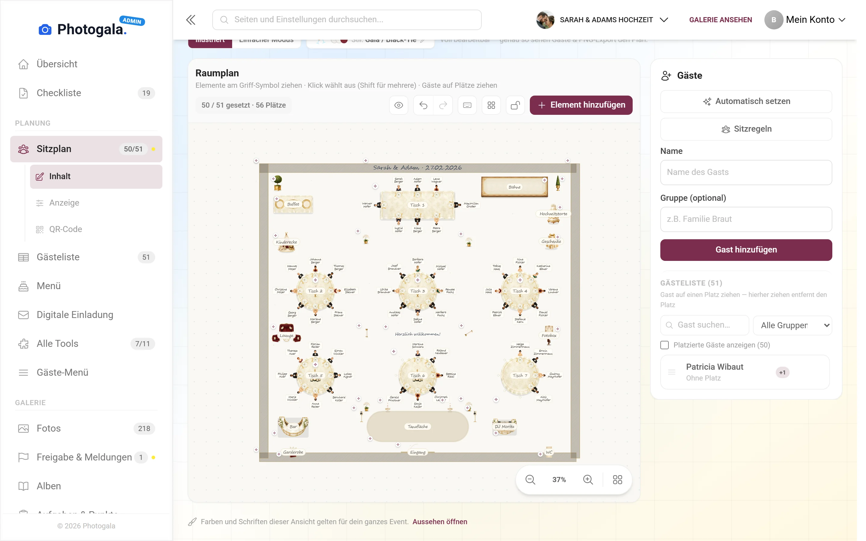 Sitzplan — Ansicht im Adminbereich