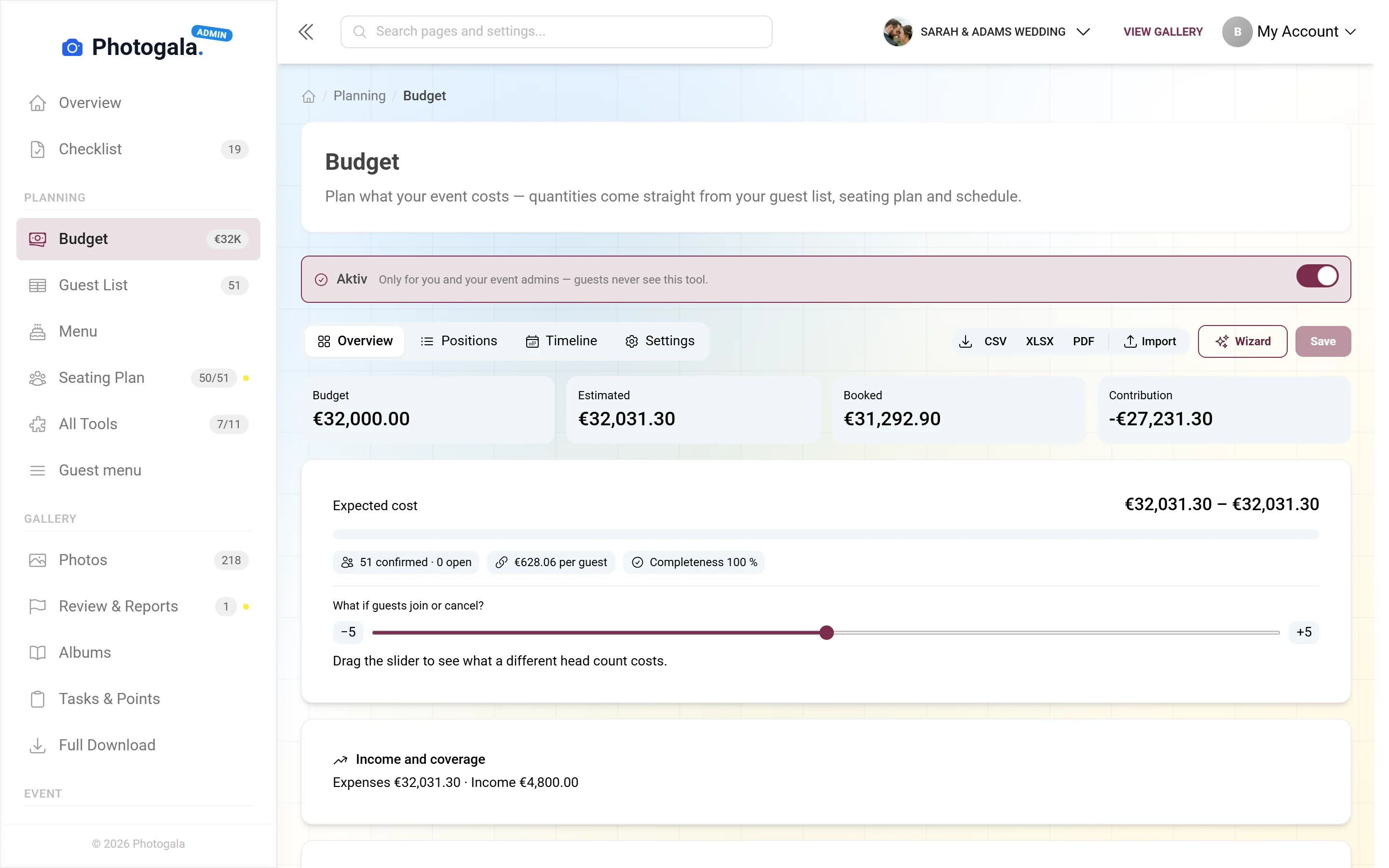 Budget Planner — Admin view