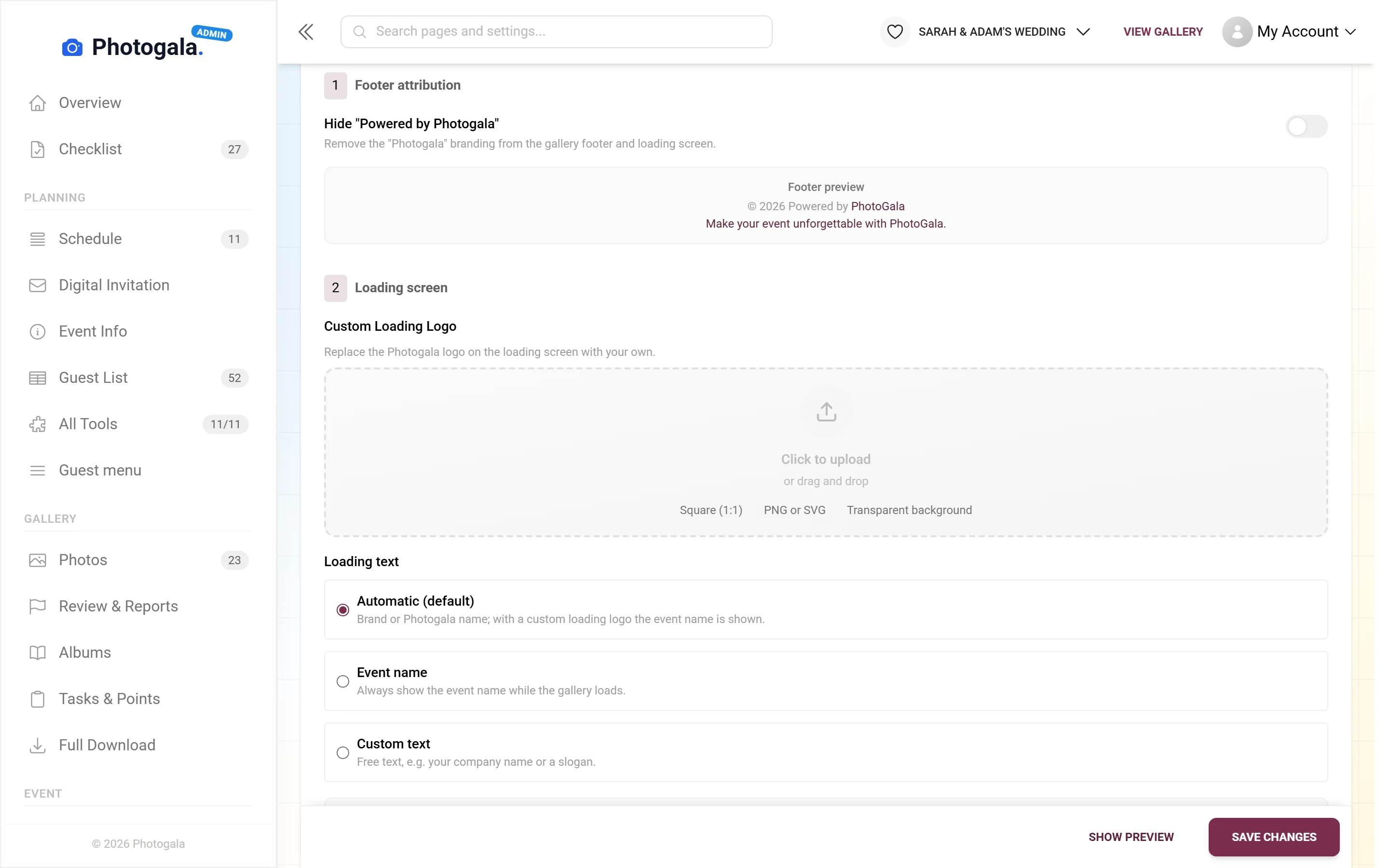 Custom Domain — Admin view