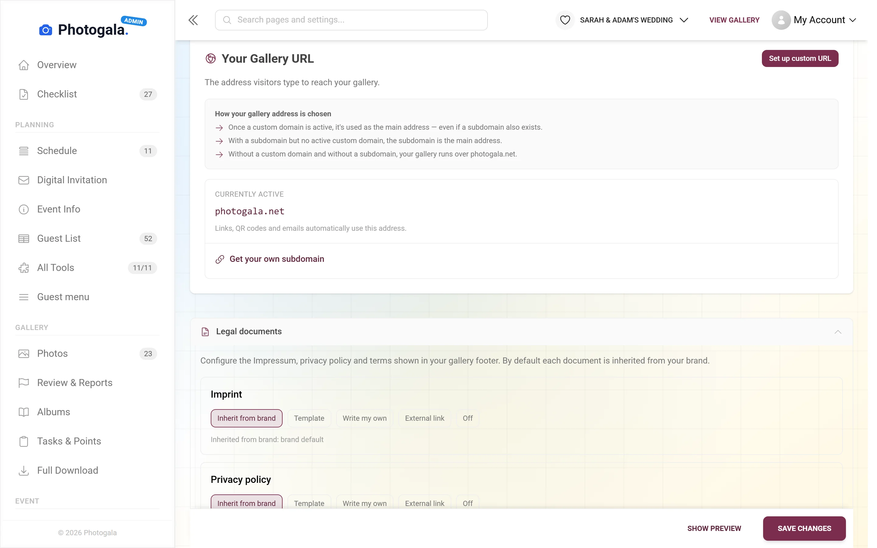 Custom Domain — Admin view