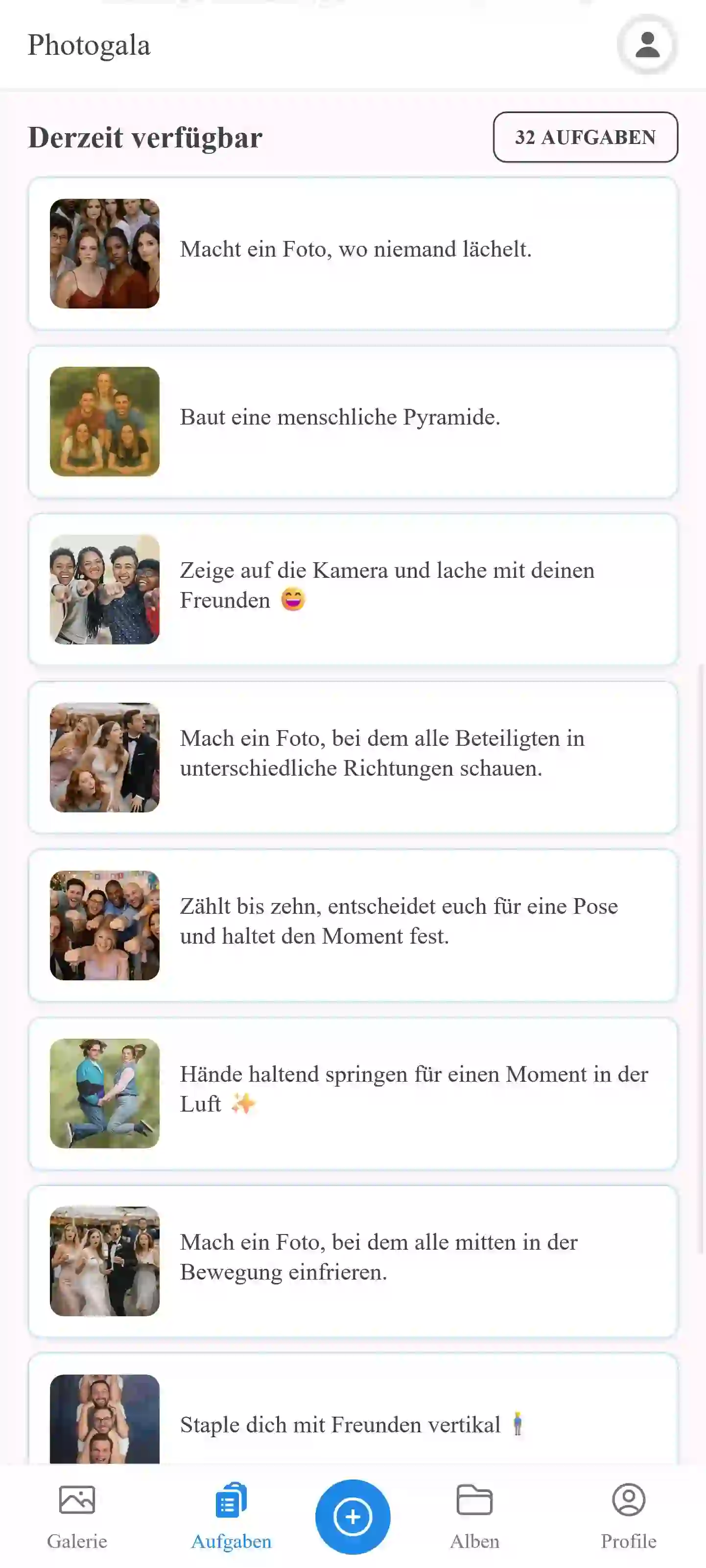 Photo missions screen