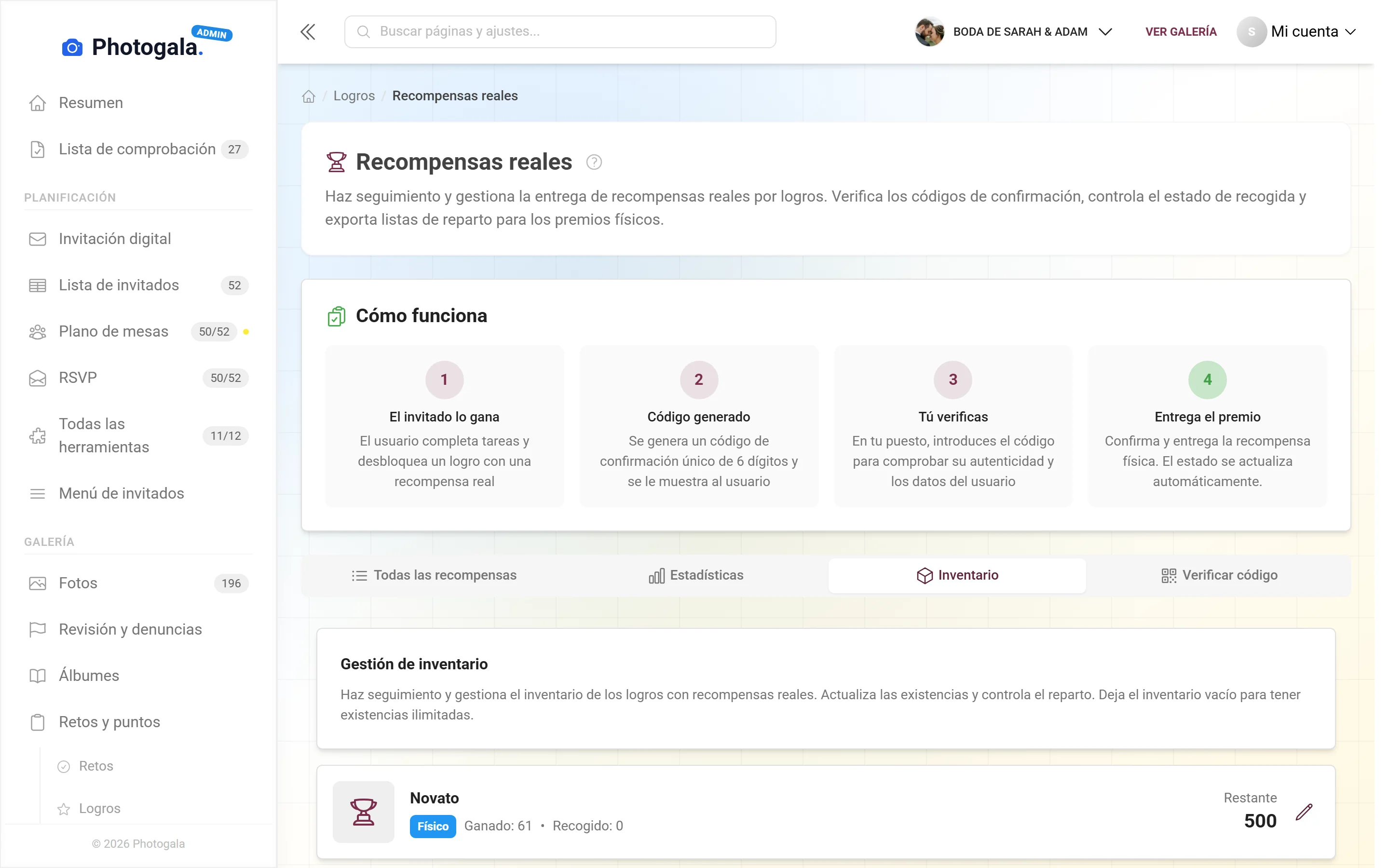 Existencias por premio