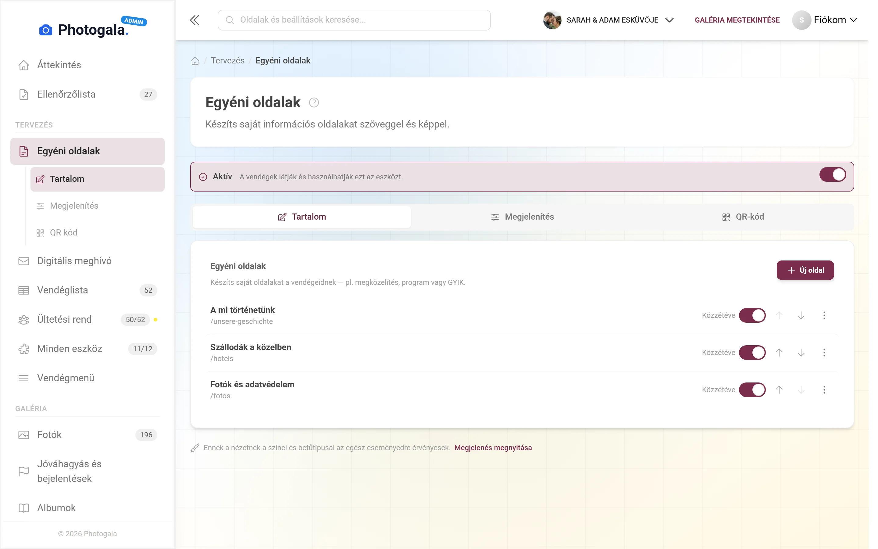 Minden oldal egy listában